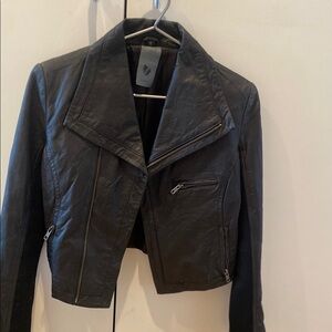 Black Moto Leather Jacket with Asymmetrical Zipper